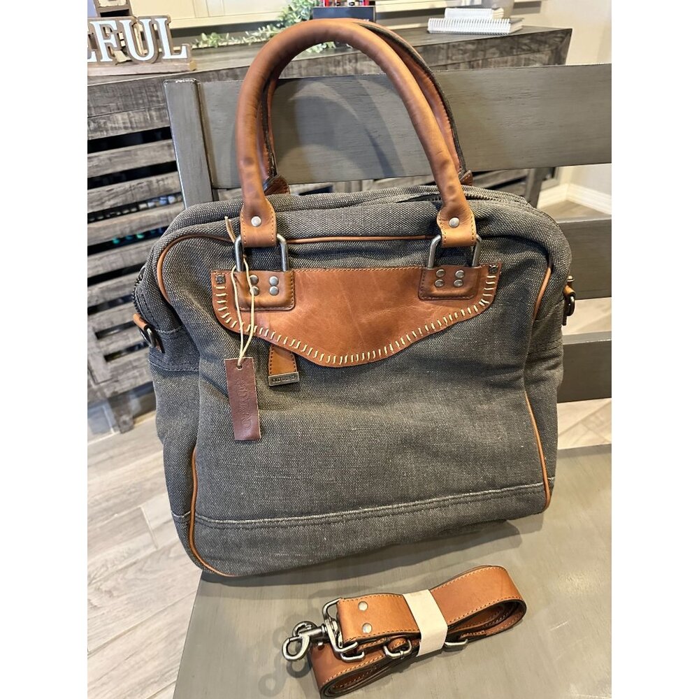Old Trend Vintage Leather trim tote purse Cross Body Shoulder Strap Business Bag